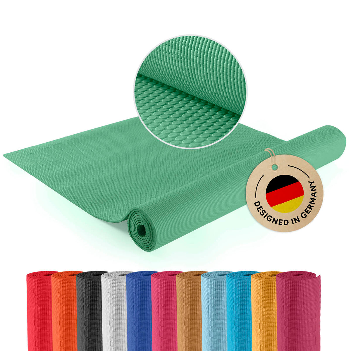 Yogamatte Kirana - 183 x 61 x 0,4 cm - Mint, rutschfest, weich, flexibel aus ECO-PVC, ideal für Pilates und Fitness.