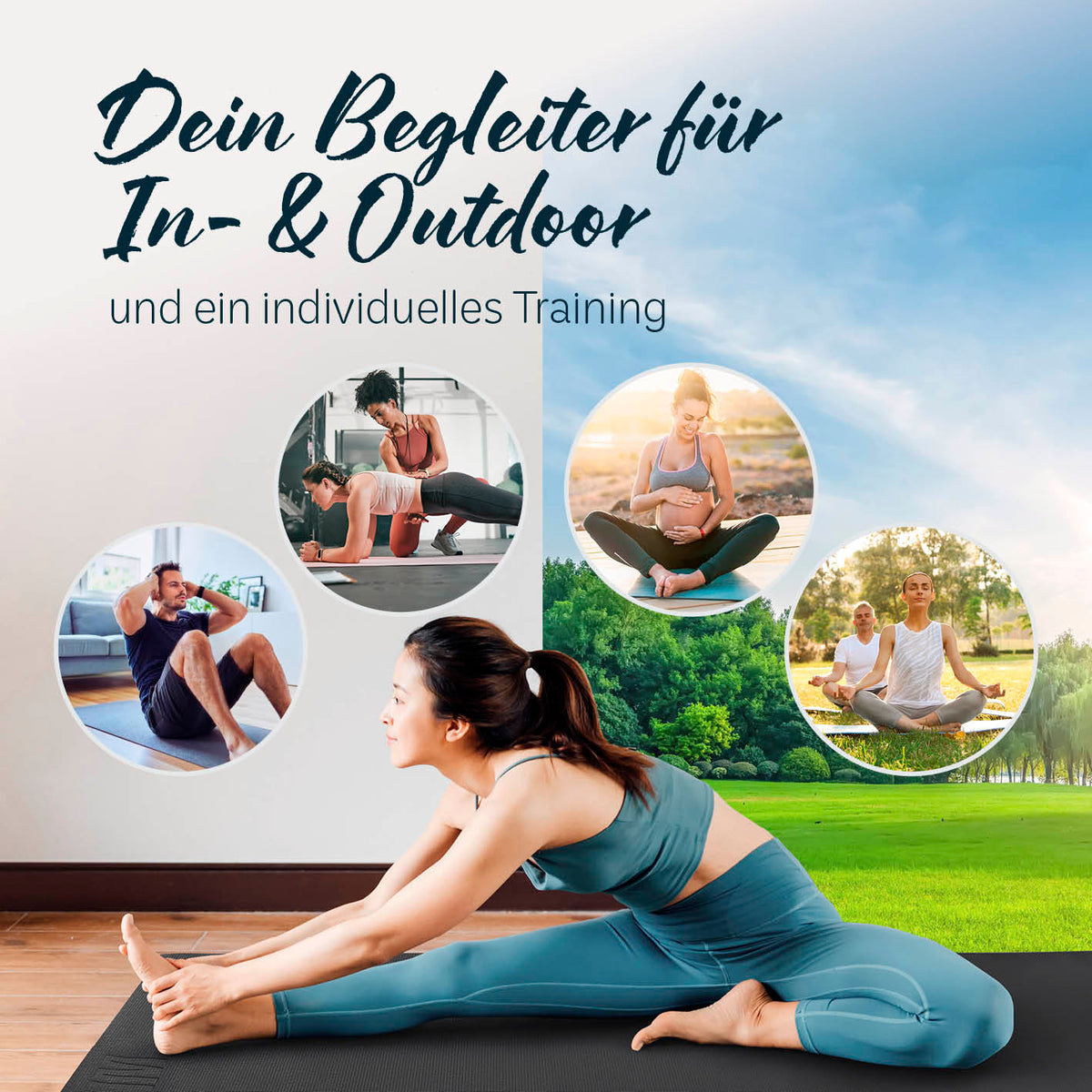 Yogamatte Kirana - 183 x 61 x 0,4 cm - Schwarz, weich, rutschfest und vielseitig für Pilates, Fitness und Workouts Indoor & Outdoor.