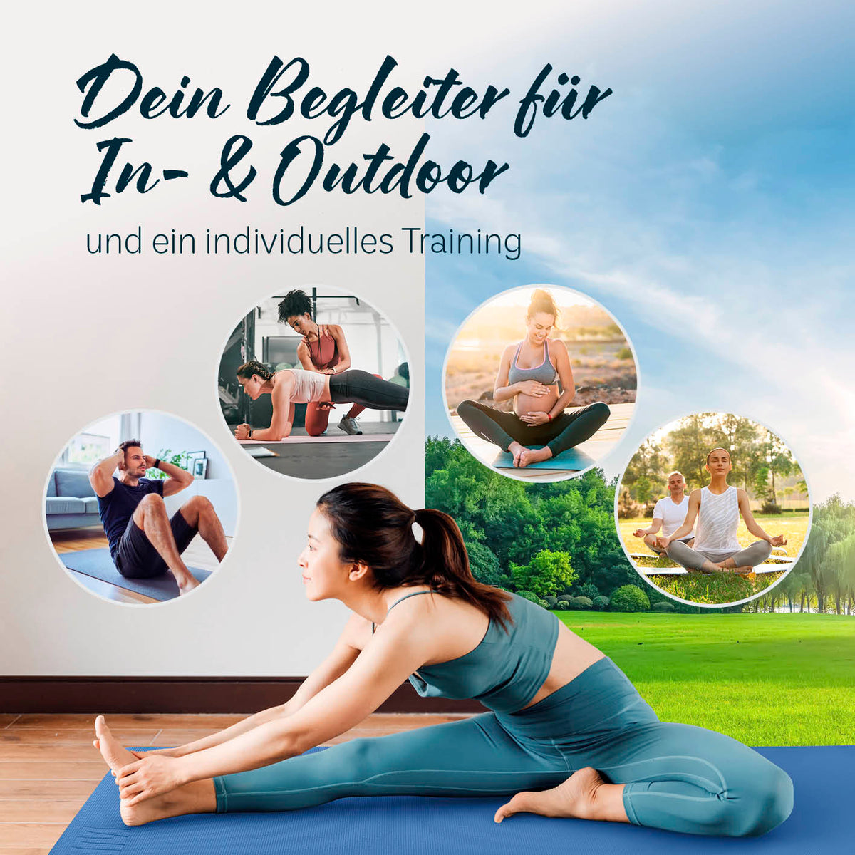 Yogamatte Kirana - 183 x 61 x 0,4 cm - Navyblau, rutschfest und weich, ideal für Pilates, Fitness und Outdoor-Training.