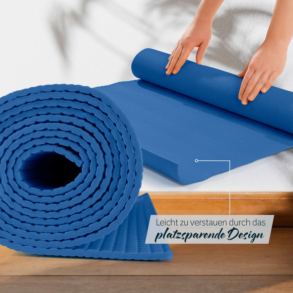 Yogamatte Kirana - 183 x 61 x 0,4 cm - Navyblau, weich, rutschfest, pflegeleicht, flexible Trainingsmatte aus ECO-PVC.
