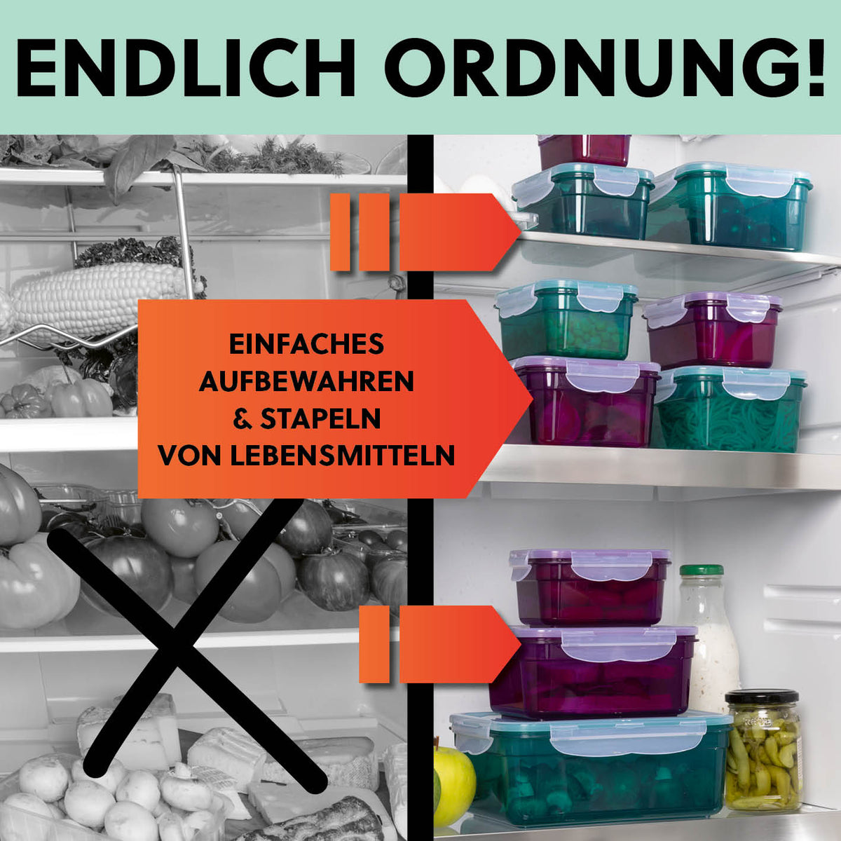 Frischhaltedosen Klick-it, 28-tlg., Smaragd - stapelbare, luftdichte Kunststoffdosen in verschiedenen Größen für ordentliche Aufbewahrung.