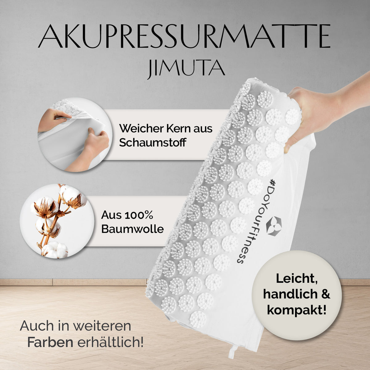 Akupressur-Set Jimuta 20x20x42 cm weiß mit weichem Schaumstoffkern und 100% Baumwolle, leicht, handlich und kompakt.