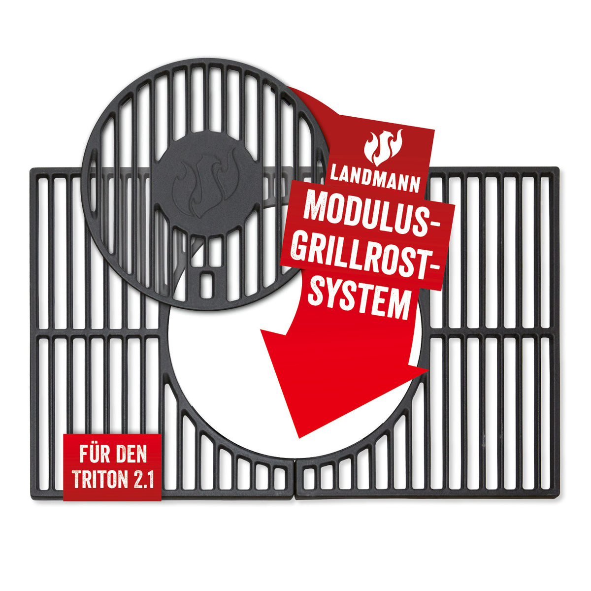 Modulus Grillrostsystem Triton 2.1 aus emailliertem Gusseisen, modularer Grillrost mit Ø 30,5 cm Basiseinsatz.