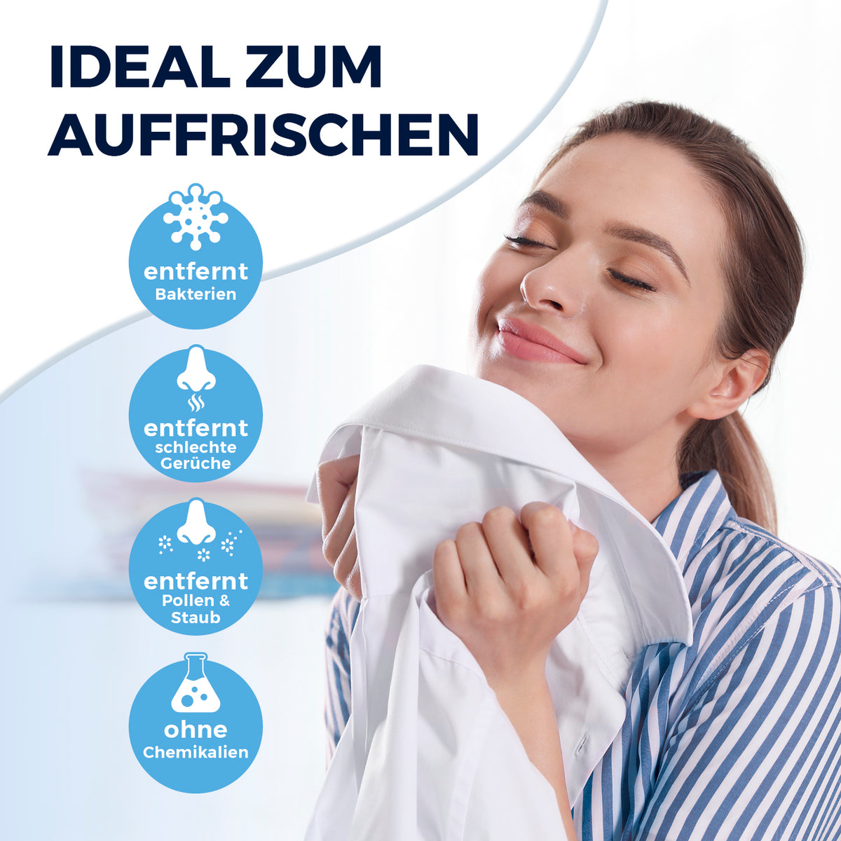 Hemdenbügler PRO STEAM - Weiß entfernt Bakterien, Gerüche, Pollen und Staub für frische Kleidung ohne Chemikalien.