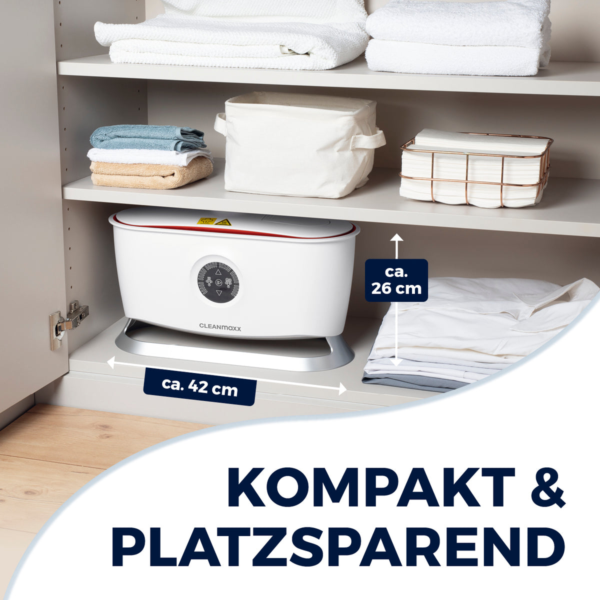 Hemdenbügler PRO STEAM - Weiß kompakt und platzsparend im Schrank, misst ca. 42x26 cm für einfaches Bügeln und Trocknen.