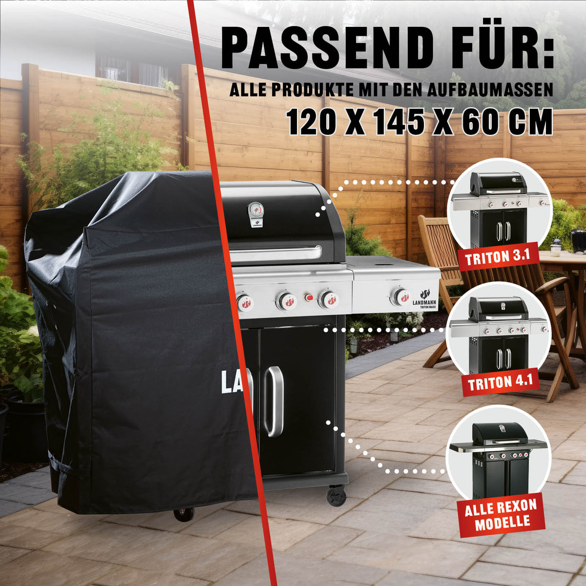Wetterschutzhaube Premium - 62x148x120cm schwarz, reißfestes 600D Polyester, wasserdicht, UV-beständig, atmungsaktiv, schützt vor Rost und Schimmel.