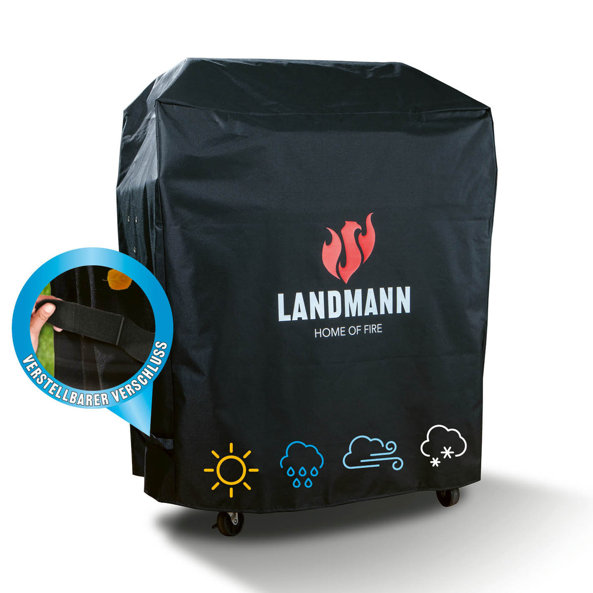 Wetterschutzhaube Premium - 60x96x120cm - schwarz, reißfest, wasserdicht, atmungsaktiv, UV-beständig, kältebeständig bis -20 °C.