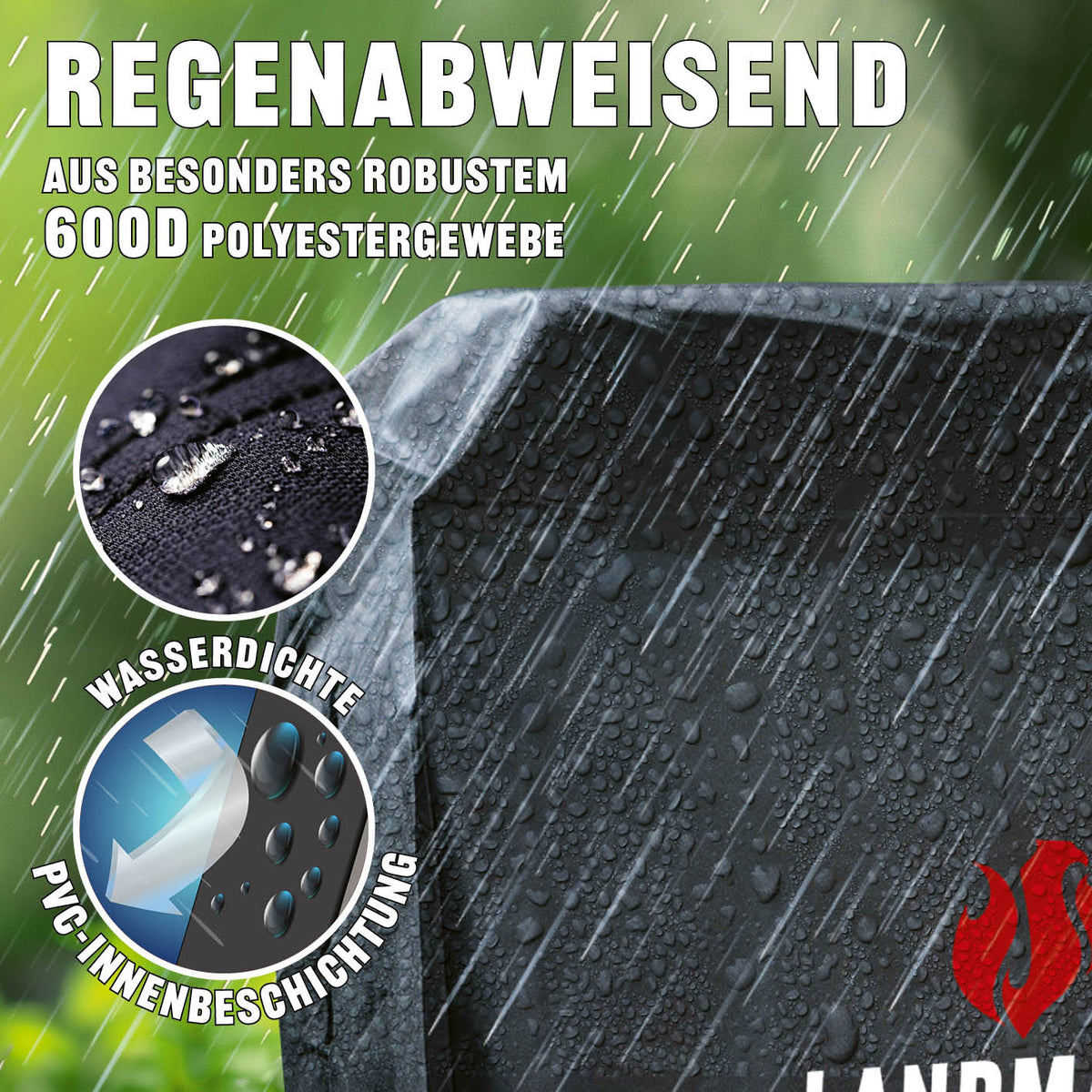 Wetterschutzhaube Premium - 60x96x120cm - schwarz, reißfest, wasserdicht, aus robustem 600D Polyester mit PVC Innenbeschichtung.