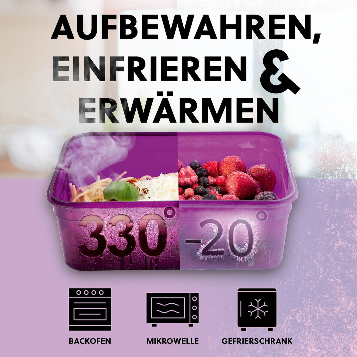 Frischhaltedosen Klick-it, 14-tlg., Lila, luftdichte, stapelbare Kunststoffdosen zum Aufbewahren, Einfrieren und Erwärmen.