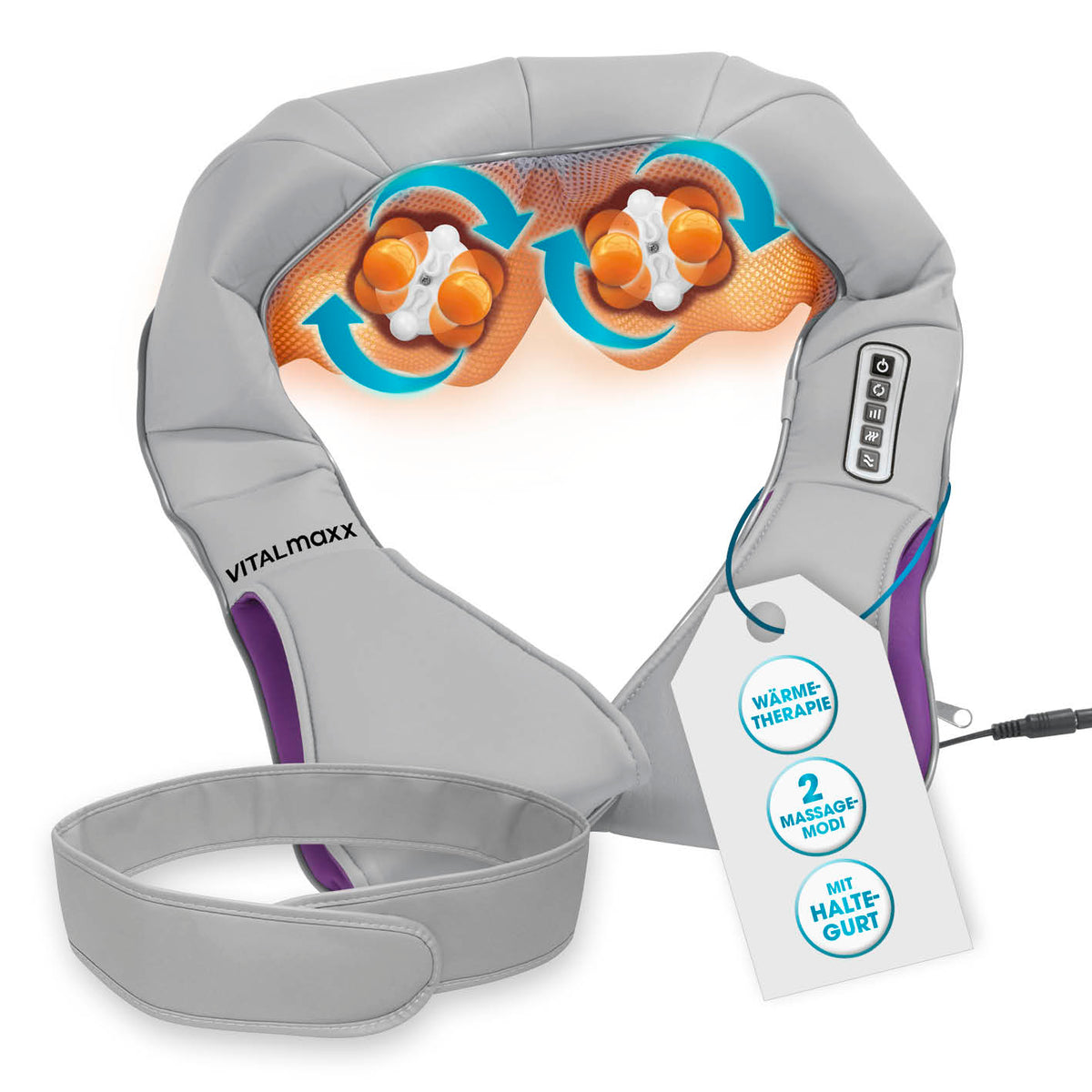 Shiatsu-Massagegerät - 8 Massagebälle mit Vibrations-, Knetmassage und Wärmefunktion für entspannte Muskeln an Nacken und Schultern.