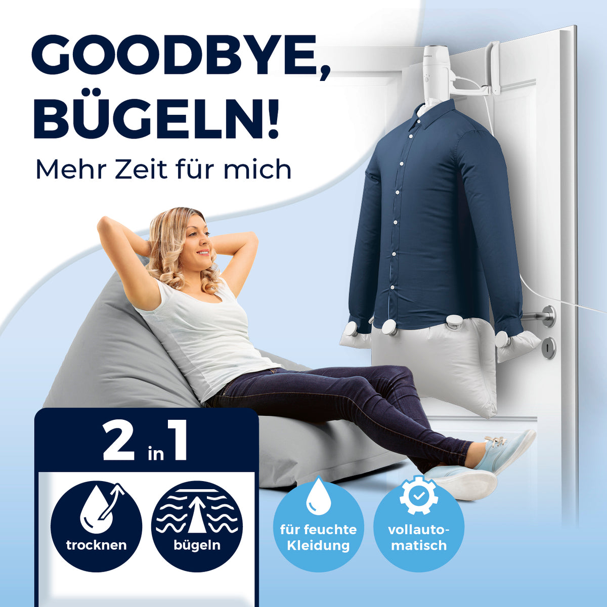 Hemden- & Blusenbügler Kompakt - weiß/silber trocknet und bügelt Hemden vollautomatisch, platzsparend, ideal für feuchte Kleidung.