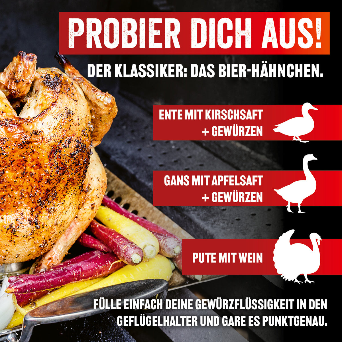 Selection Hähnchenhalter aus Edelstahl zum Aromatisieren von Geflügel mit Marinaden in geschlossenen Grillgeräten und Backöfen.
