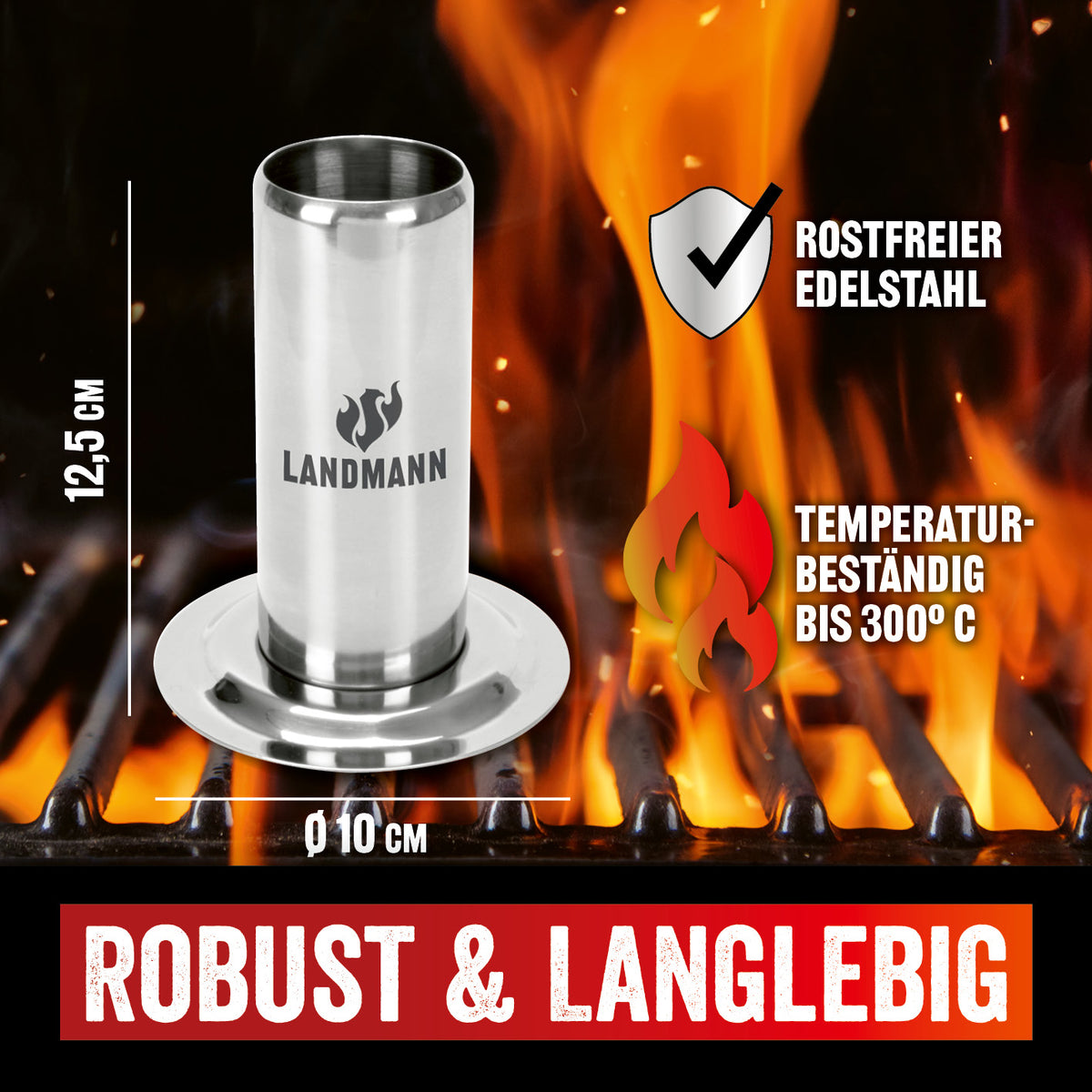 Selection Hähnchenhalter aus rostfreiem Edelstahl, hitzebeständig bis 300°C, robust und langlebig für Grill und Backofen.