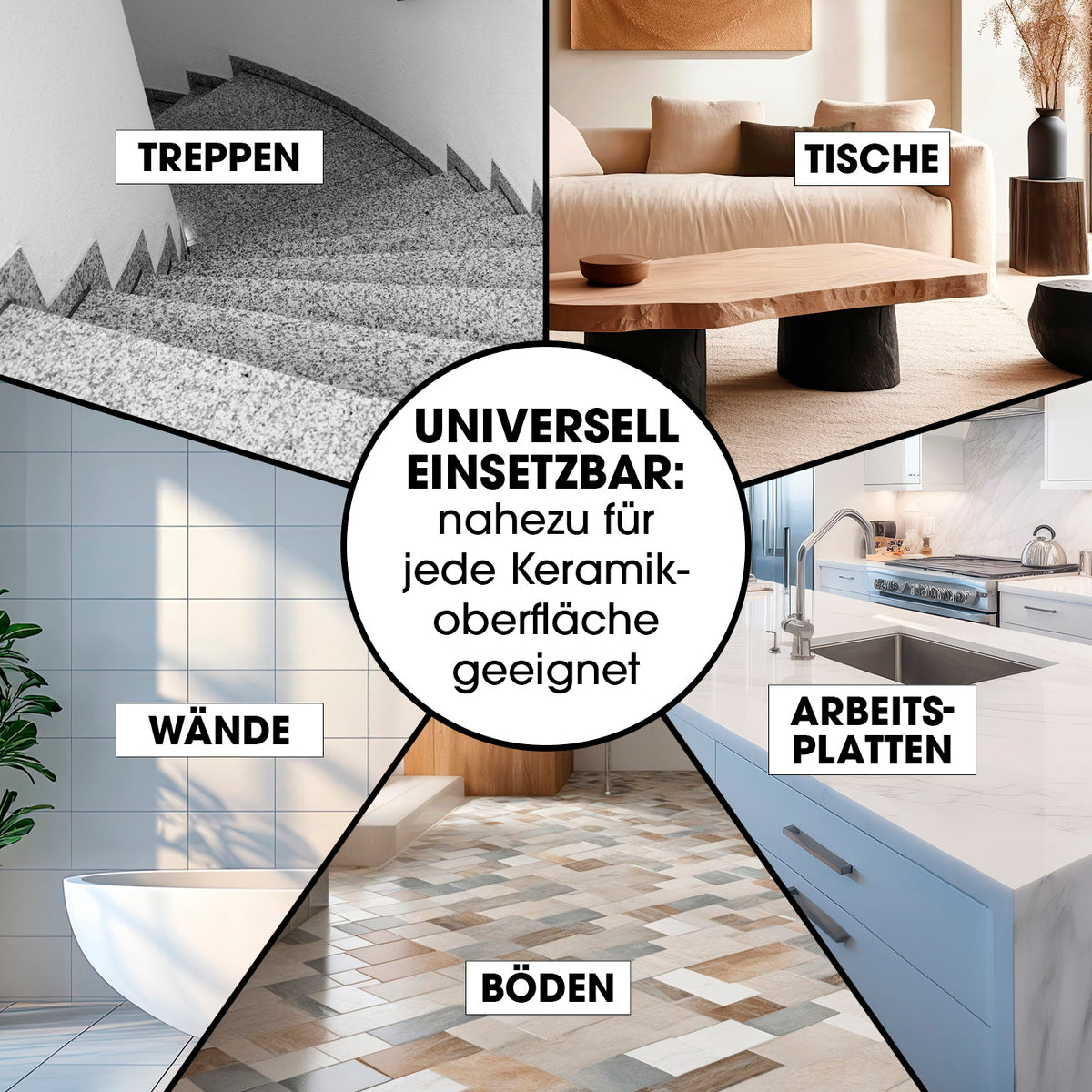 Reparaturset für Fliesen & Steinböden universell einsetzbar für Treppen, Tische, Wände, Arbeitsplatten und Böden.