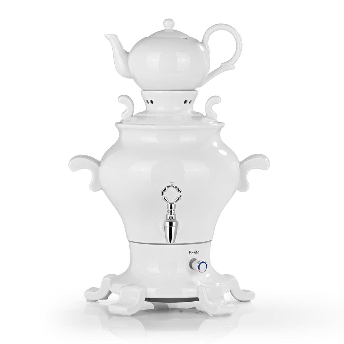 ODETTE BLANC Samowar - 5 l aus glänzendem, weißem Porzellan mit edlem Zapfhahn und großer Kanne für Teeaufguss.