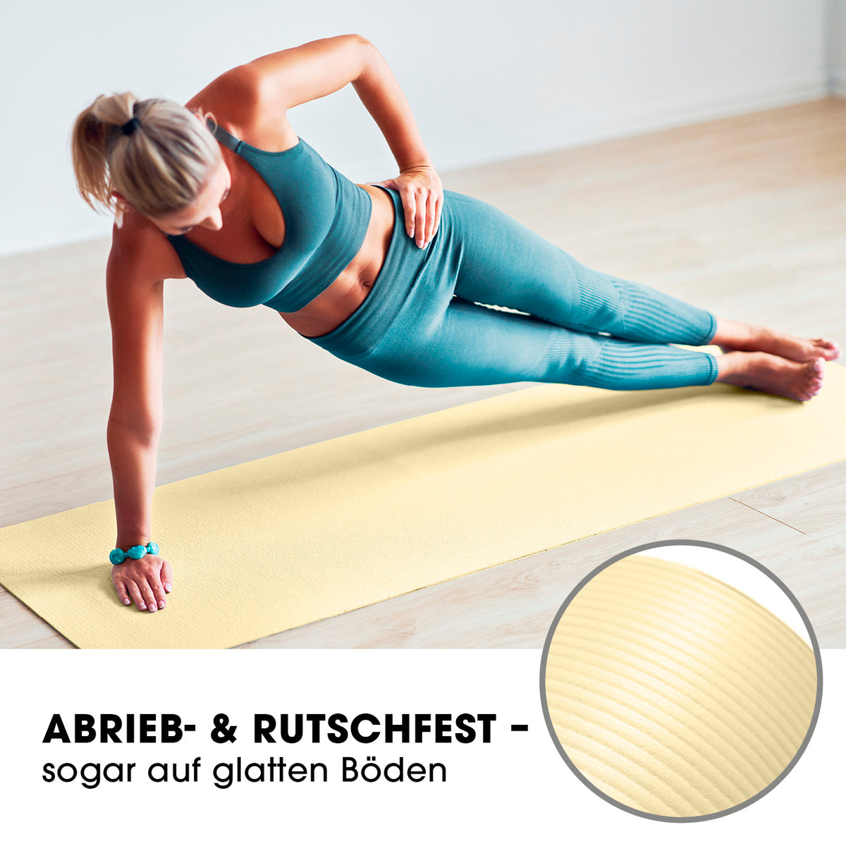 Fitness- und Gymnastikmatte - 190 x 100 x 1 cm - Hell Beige mit rutschfester Oberfläche für Yoga und Gymnastik zuhause oder unterwegs.