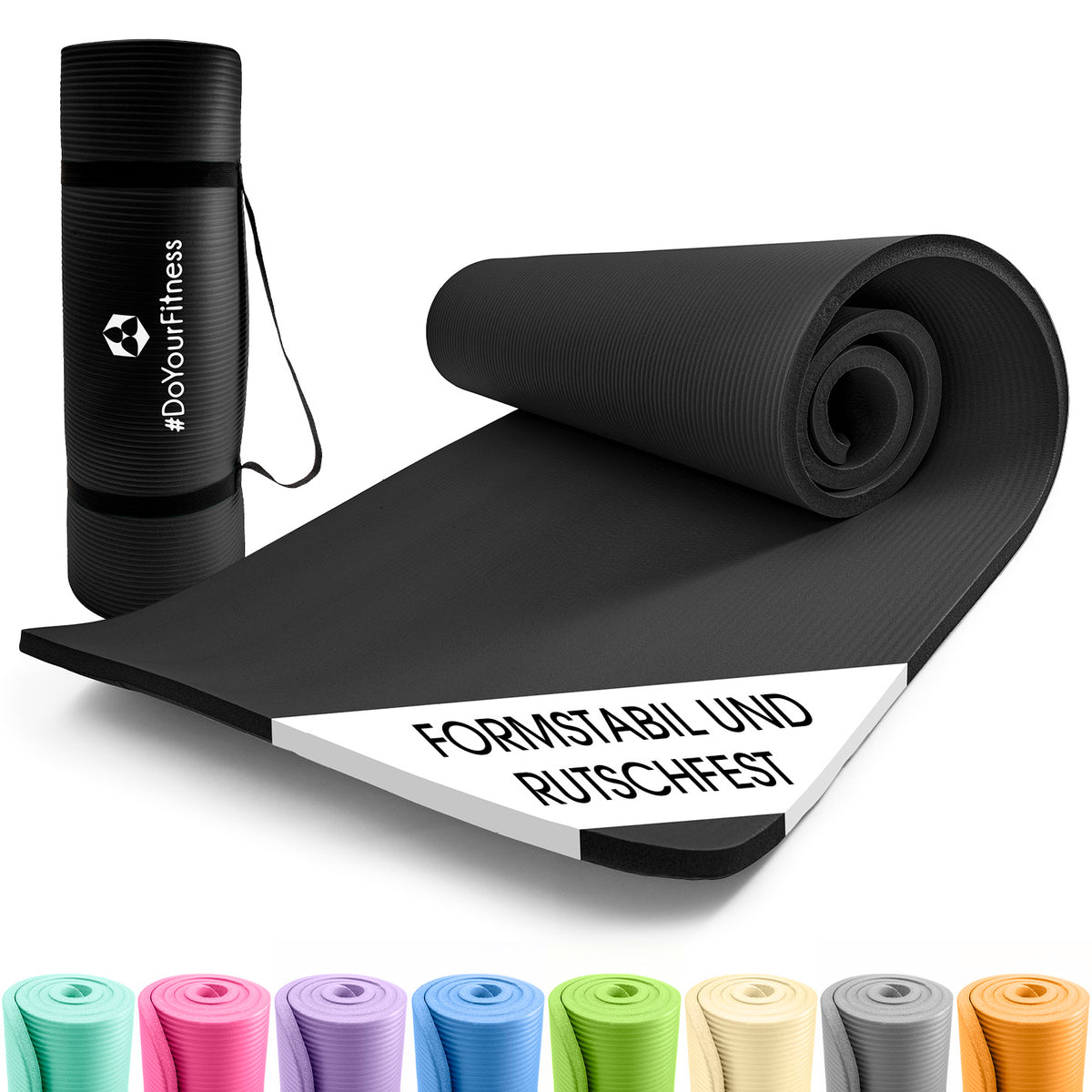 Fitness- und Gymnastikmatte - 190 x 100 x 1 cm - Schwarz, rutschfest, robust, leicht und ideal für Yoga und Gymnastik zuhause oder im Park.