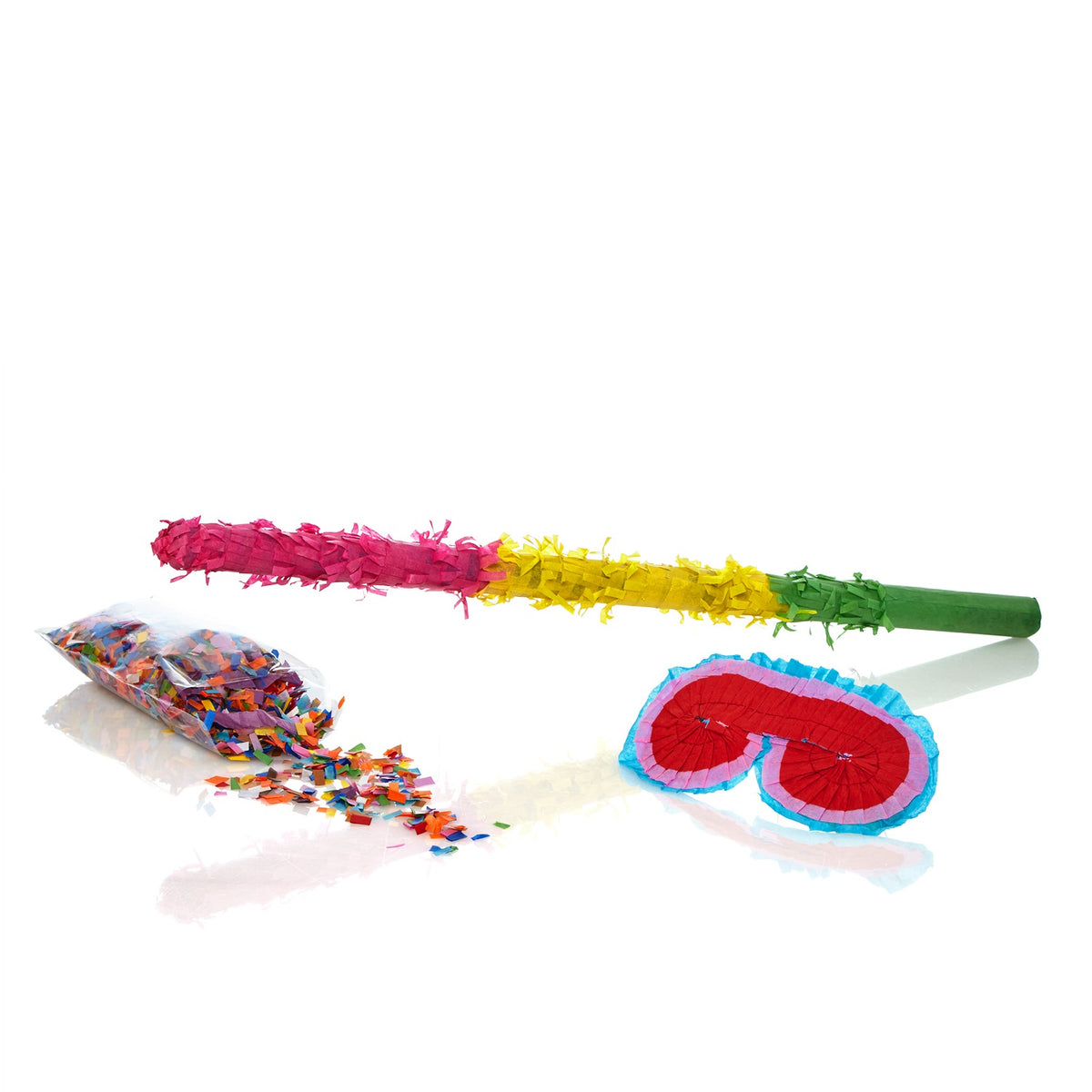Pinata Einhorn - Set zum Befüllen mit buntem Schläger, Maske und 50g farbigem Konfetti für fröhliche Feiern.