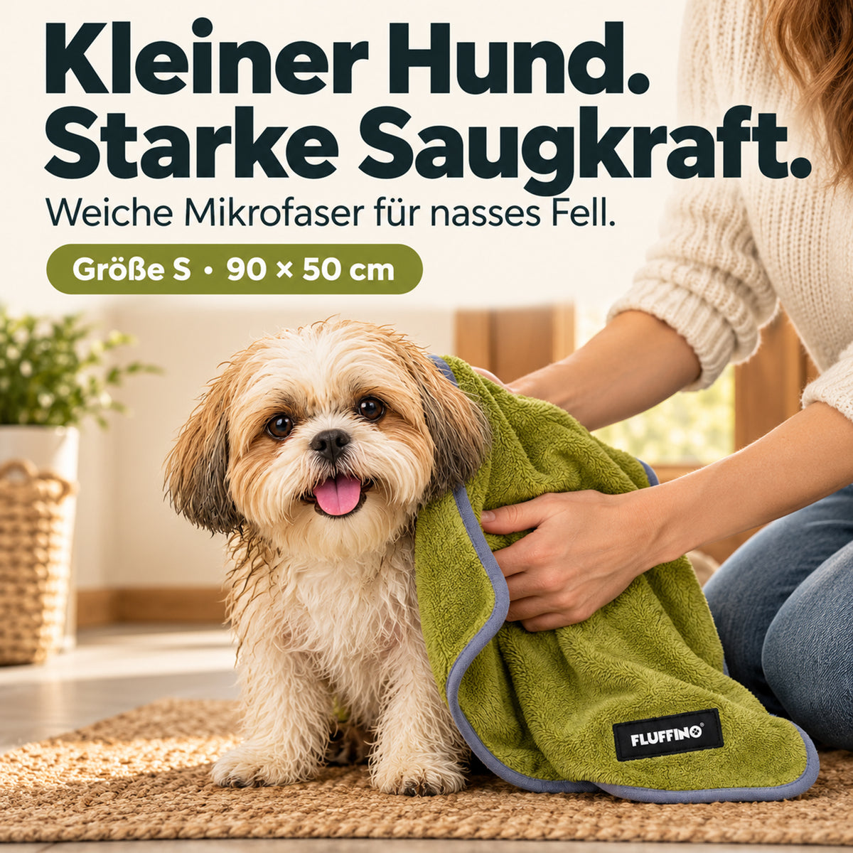 Hundehandtuch Mikrofaser – 2er-Pack - 90 x 50 cm - Grau & Grün für nassen Hund