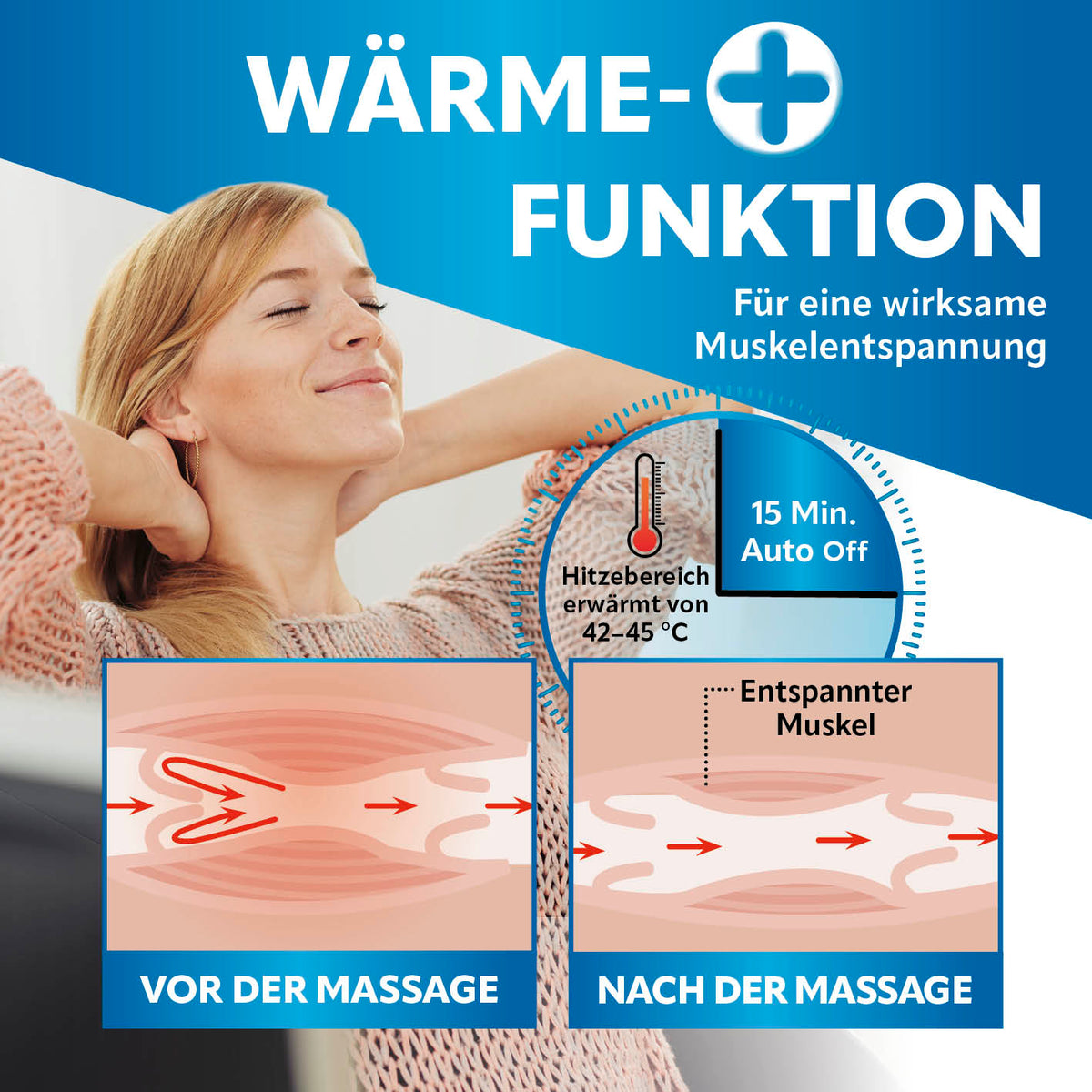 Shiatsu-Massagegerät - 4 Massagebälle mit Wärmefunktion für effektive Muskelentspannung und Komfort bei Rücken- und Nackenmassage.