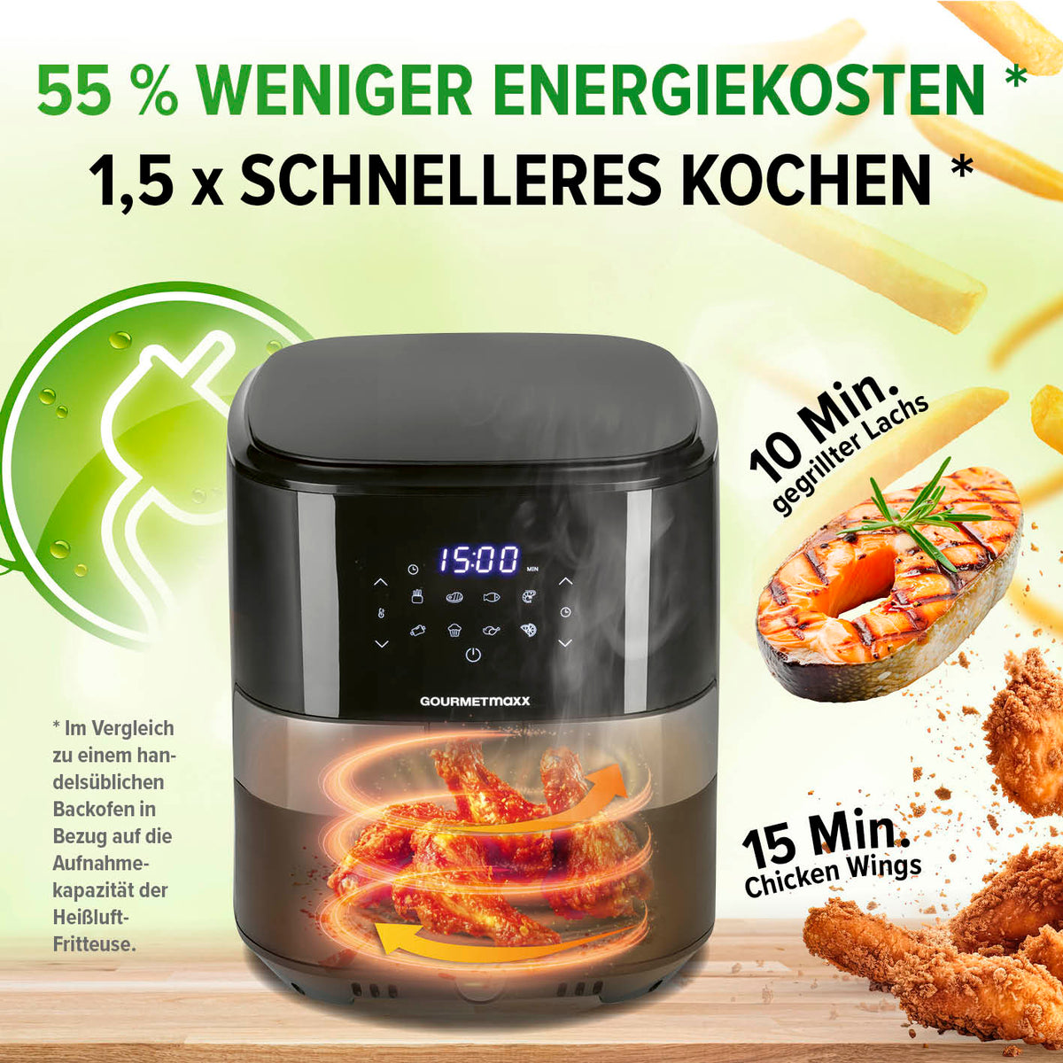 GOURMETmaxx Heißluftfritteuse - 6,2 l mit 360° Rapid Air Technologie für fettarmes, schnelles Kochen und Energiesparen.