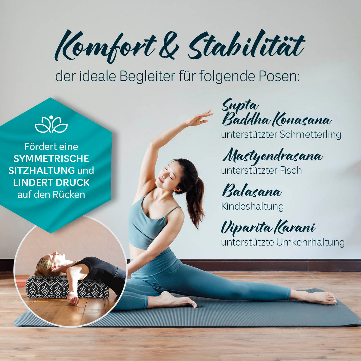 Yoga-Bolster Paravati - gefüllt mit Bio-Dinkelspelz, 67 x 22 x 13 cm, Style 7 (Schwarz-Weiß), ideal für Rückenunterstützung und Yoga-Posen.