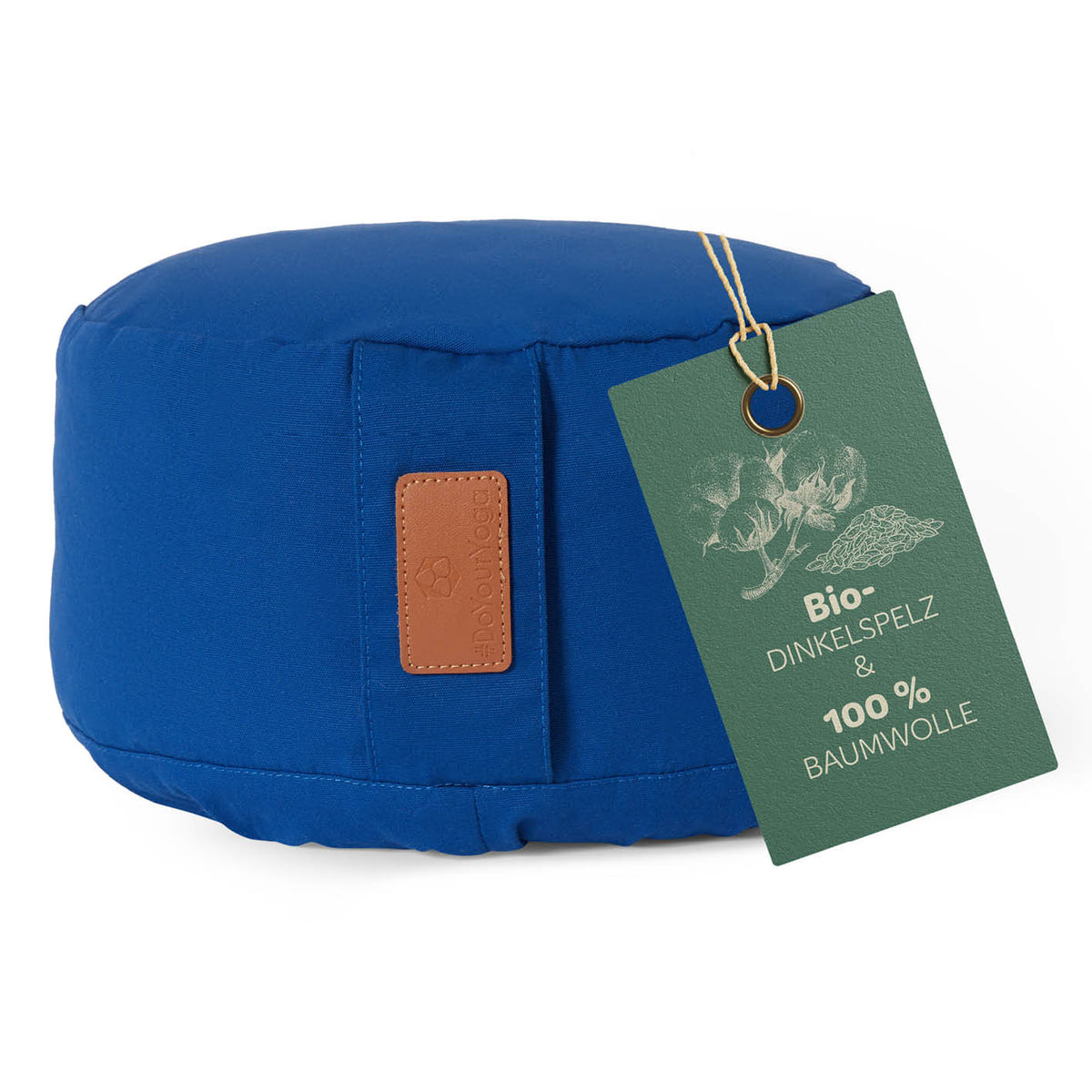 Yoga-Kissen Vishnu rund 30x30x15 cm Navyblau, gefüllt mit Bio-Dinkelspelz, Bezug aus 100% Baumwolle, abnehmbar und waschbar.