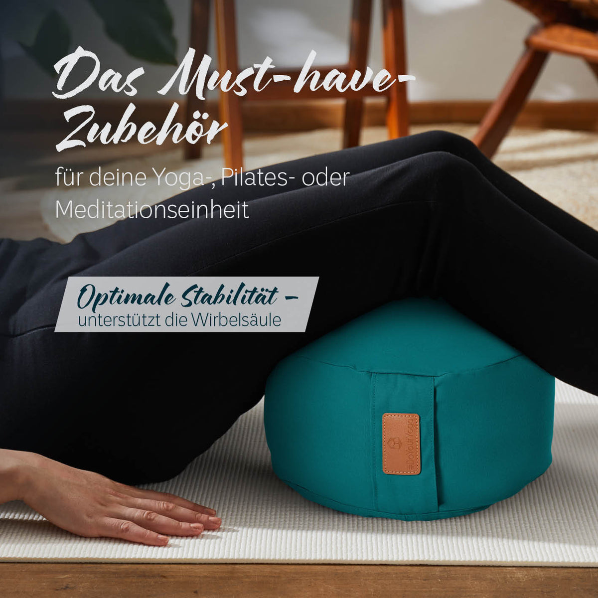 Yoga-Kissen Vishnu rund 30x30x15 cm dunkelgrün mit Bio-Buchweizenschalen, ideal für Yoga, Pilates und Meditation zur Unterstützung der Wirbelsäule.