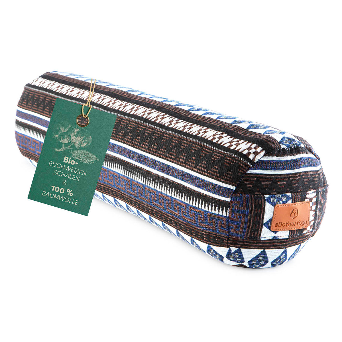 Yoga-Bolster Tarik - gefüllt mit Bio-Buchweizenschalen, 68 x 22 x 22 cm, im ansprechenden indischen Design, waschbar.