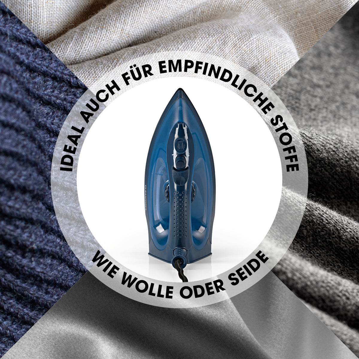 Dampfbügeleisen mit Keramiksohle - blau/dunkelblau für empfindliche Stoffe wie Wolle oder Seide