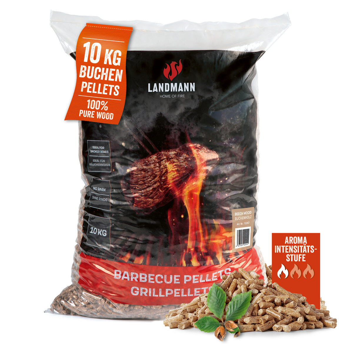 Grillpellets Buchenholz 10 kg für aromatischen Rauchgeschmack, ideal für alle Grillarten ohne Zusatzstoffe.