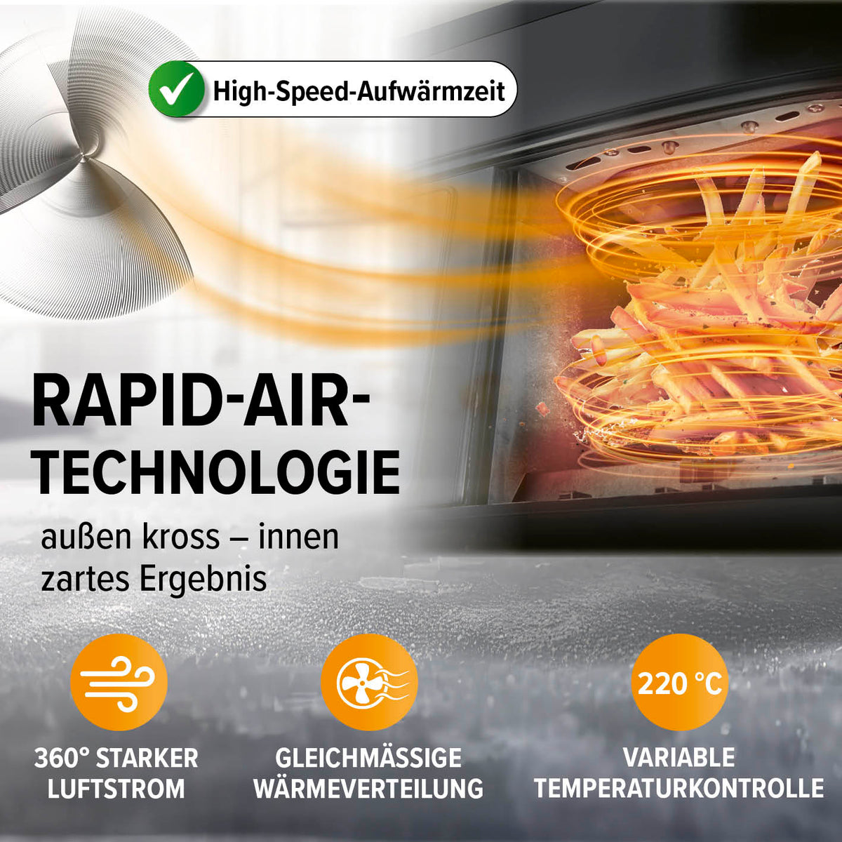 Doppelkammer-Heißluftfritteuse - 2 x 3,5 L mit 360° Rapid Air Technologie für fettarmes, schnelles und gleichmäßiges Garen bei variabler Temperatur.