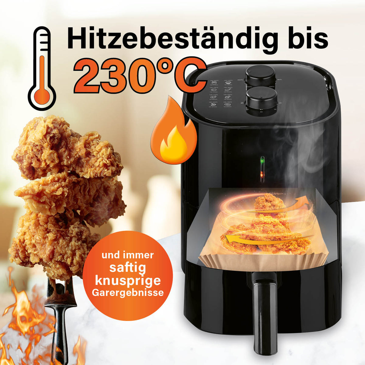 Backpapierschalen für Heißluftfritteusen (5–6 l) - 100 Stück, hitzebeständig bis 230 Grad für knusprige Garergebnisse