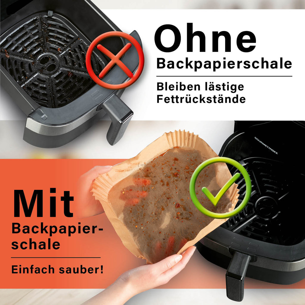 Backpapierschalen für Heißluftfritteusen (5–6 l) - 200 Stück für sauberes Frittieren ohne Fettrückstände