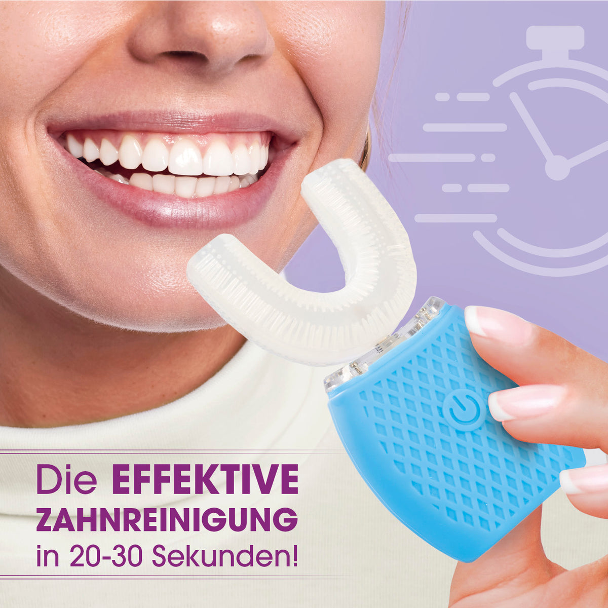 360° Schall-Zahnbürste mit LED-Blaulicht & Vibration für effektive Zahnreinigung in 20-30 Sekunden