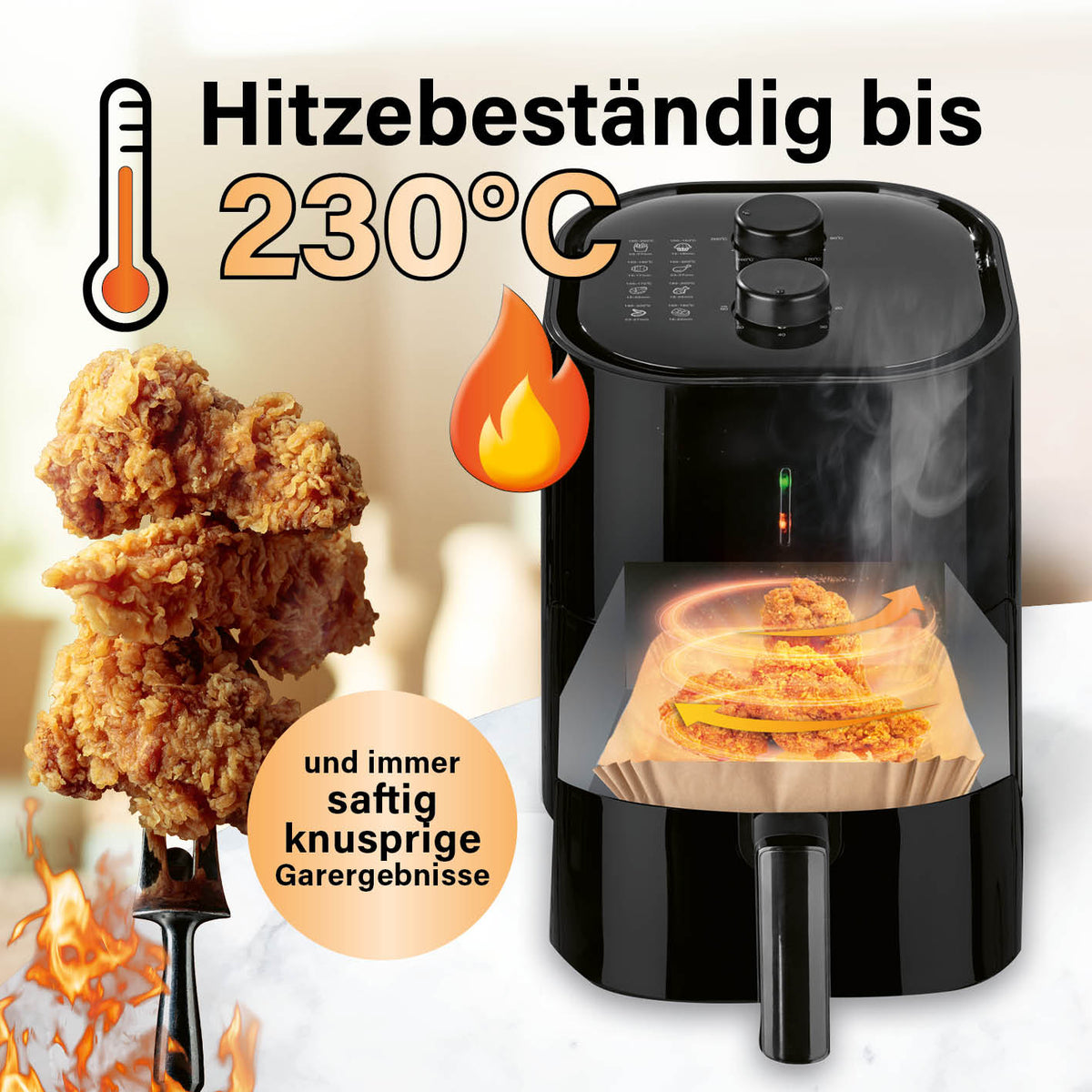 Backpapier-Schalen für Heißluft-Fritteusen - 200er-Set - 23 x 23 x 4,5 cm in Heißluftfritteuse bis 230 Grad