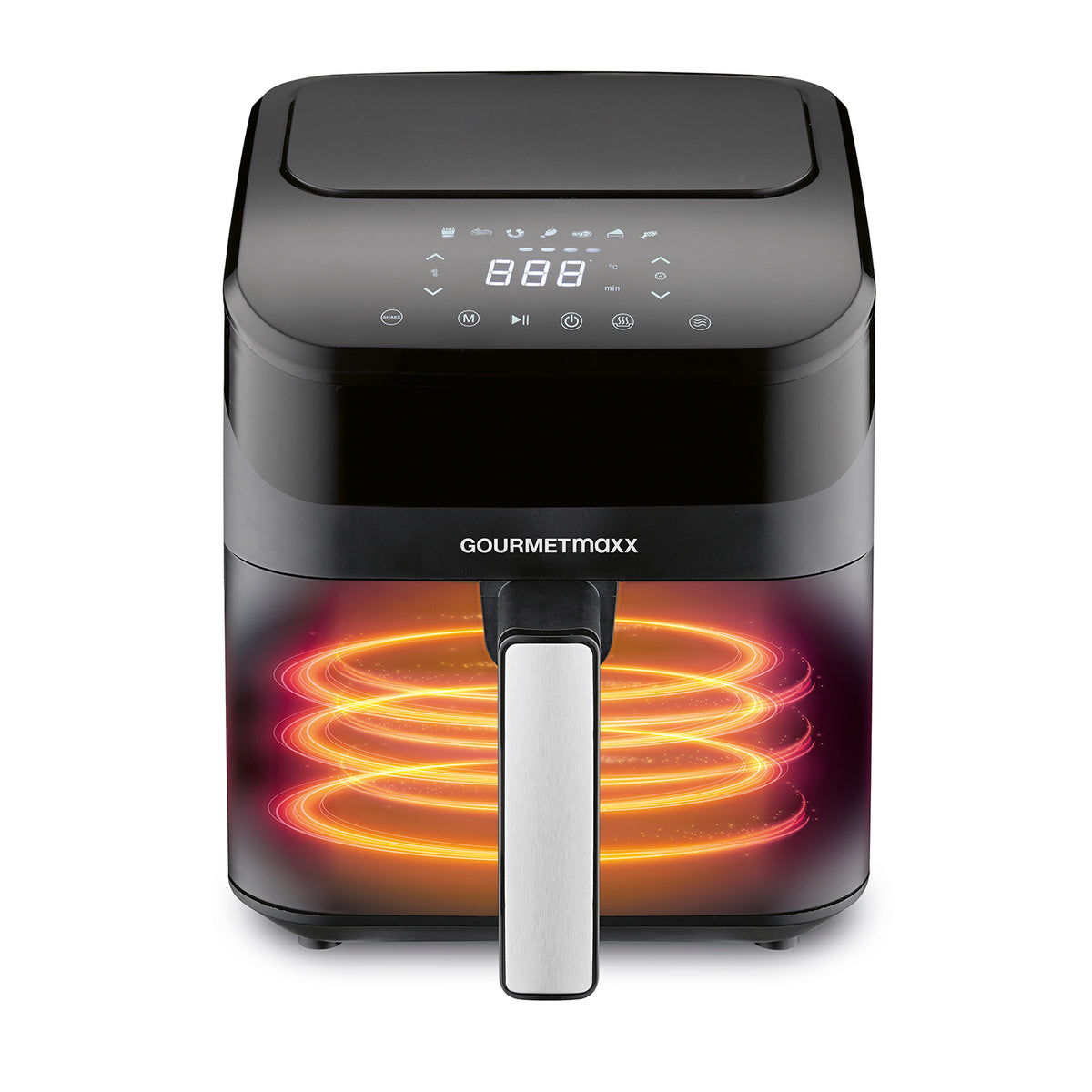 GOURMETmaxx Heißluft-Fritteuse Digital 4l 1400W schwarz mit beleuchtetem Heizelement und Touch-Display für schonendes Heißluftgaren.