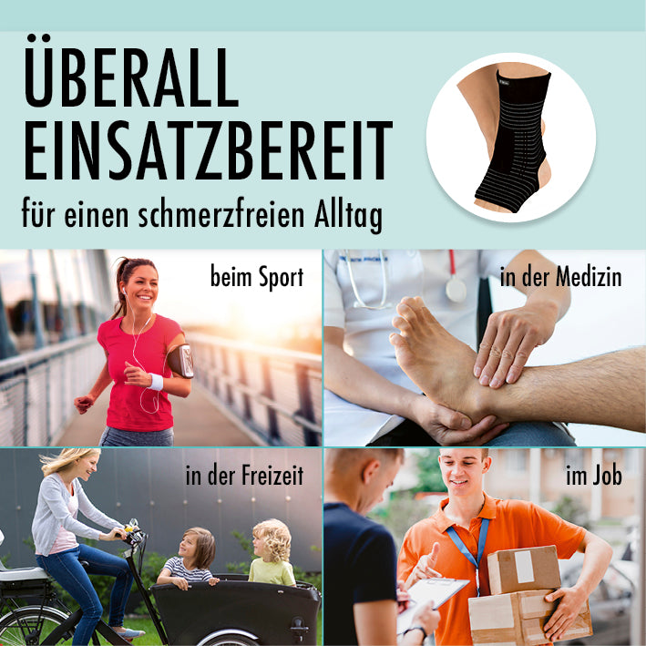 Knöchel-Bandage mit Kupferfasern & Carbon bietet vielseitigen Schutz und Komfort für Schmerzfreiheit bei Sport, Freizeit, Beruf und medizinischer Anwendung.