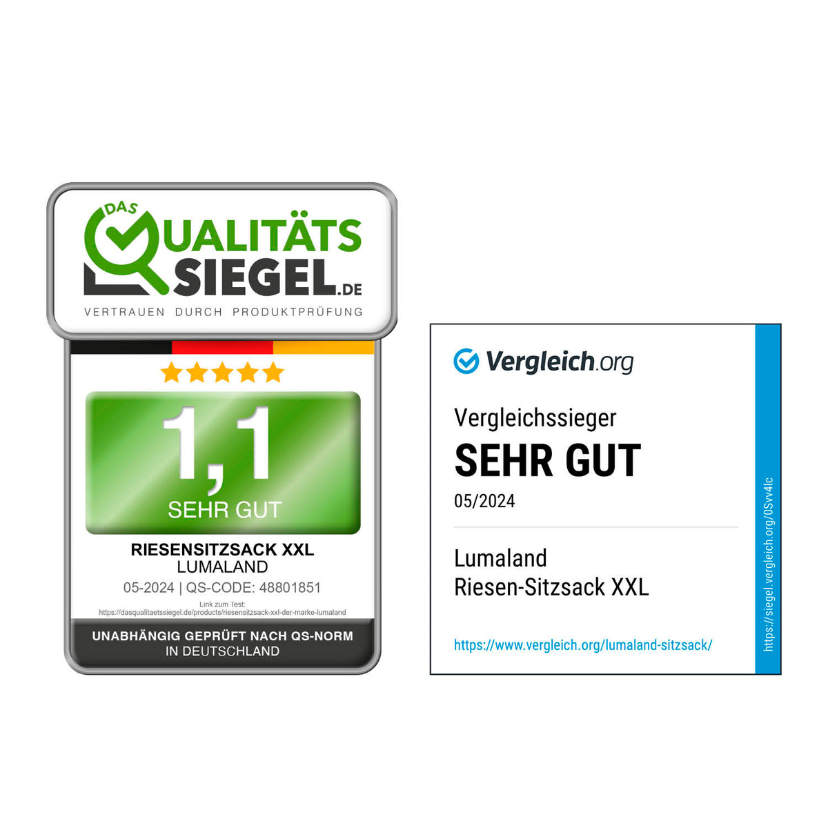 Zertifizierte Qualität mit sehr gutem Testergebnis für XXL-Sitzsack Karo - Weinrot/Pfirsich von Lumaland, geprüft und empfohlen 05/2024.