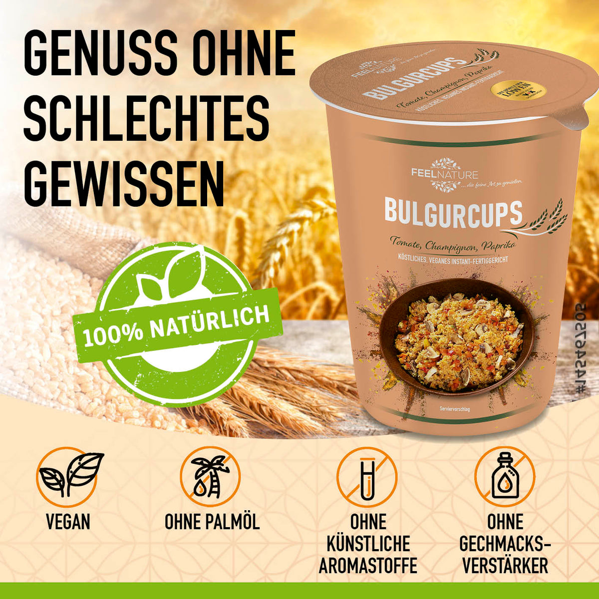 Bulgurcups - 6x Vegetables mit Tomate, Champignon & Paprika, vegan, ohne Palmöl, Geschmacksverstärker und künstliche Aromen.