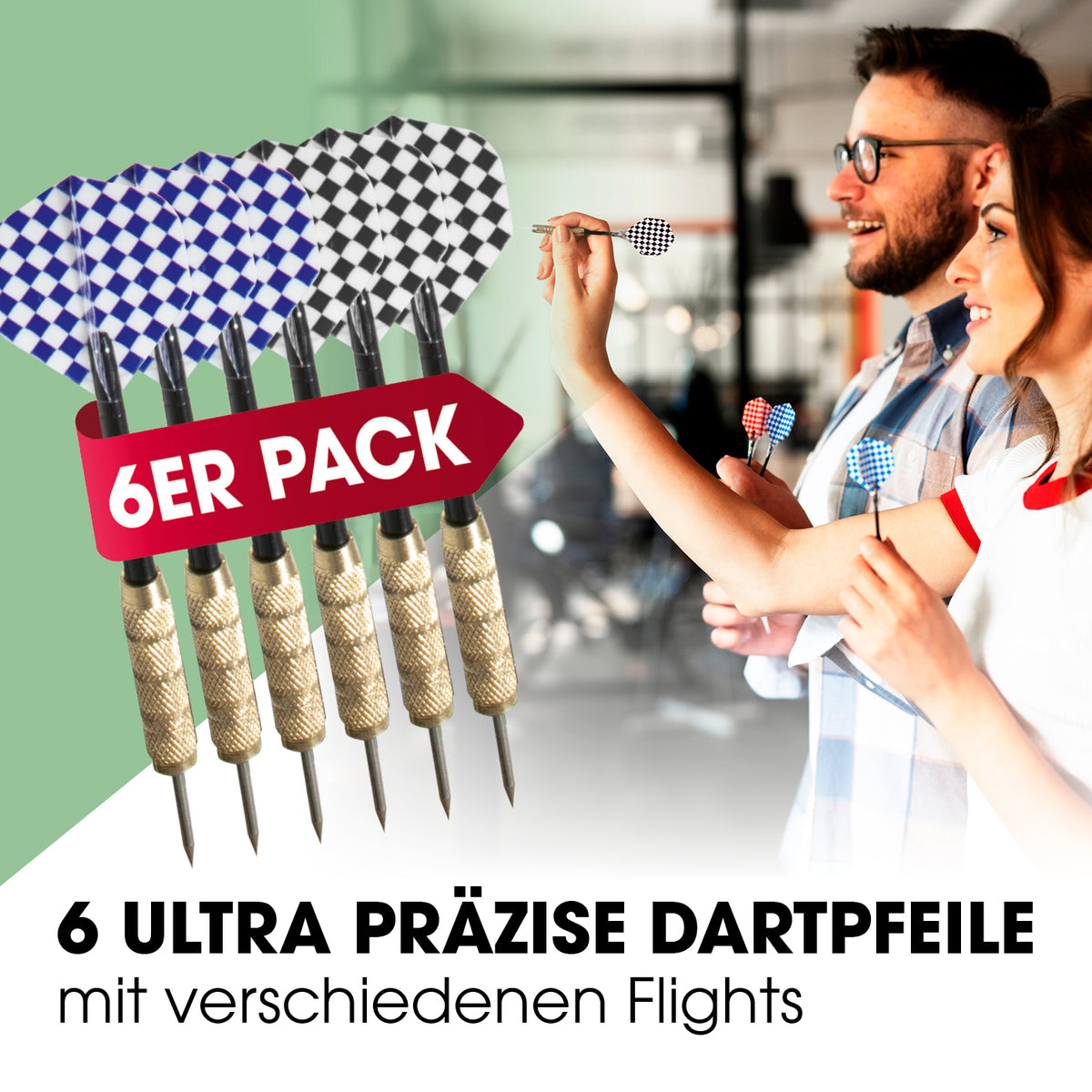 Sisal-Dartscheibe mit 6 ultra präzisen Dartpfeilen und verschiedenen Flights für ein optimales Spielerlebnis.