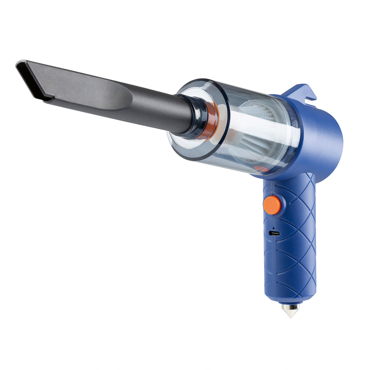 3-in-1-Akkusauger - Blau/Orange mit transparentem Staubbehälter und langer Fugendüse