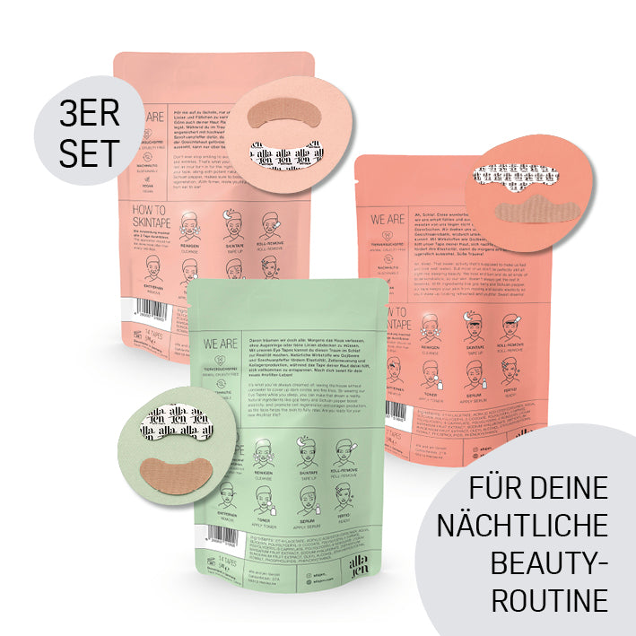 Hyaluron-Skintape "Glow Package" 3er Set mit Eye, Smile und Forehead Tapes für strahlende Haut über Nacht.
