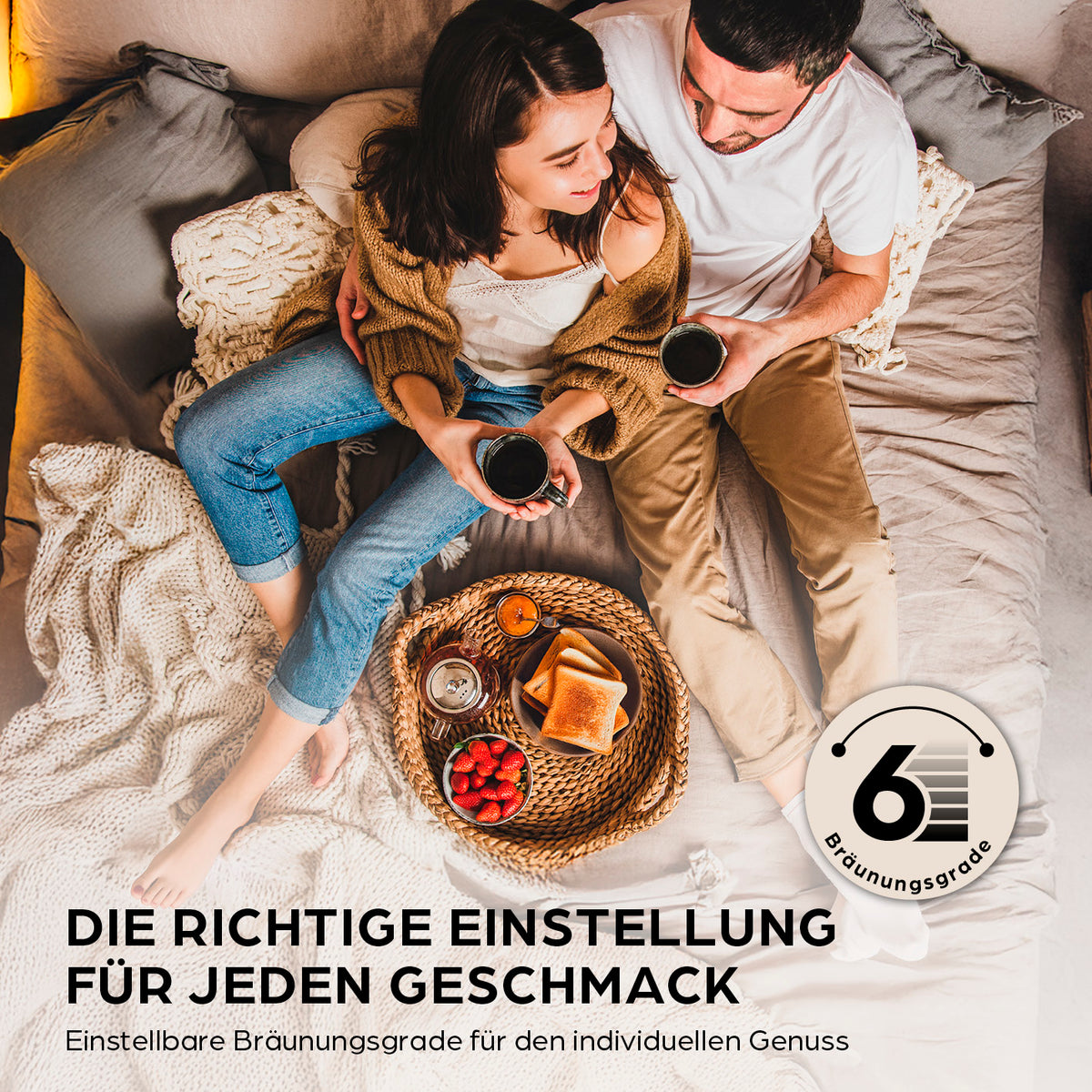 Toaster - Edelstahl mit 6 einstellbaren Bräunungsgraden für individuell perfekten Toastgenuss im modernen Design.