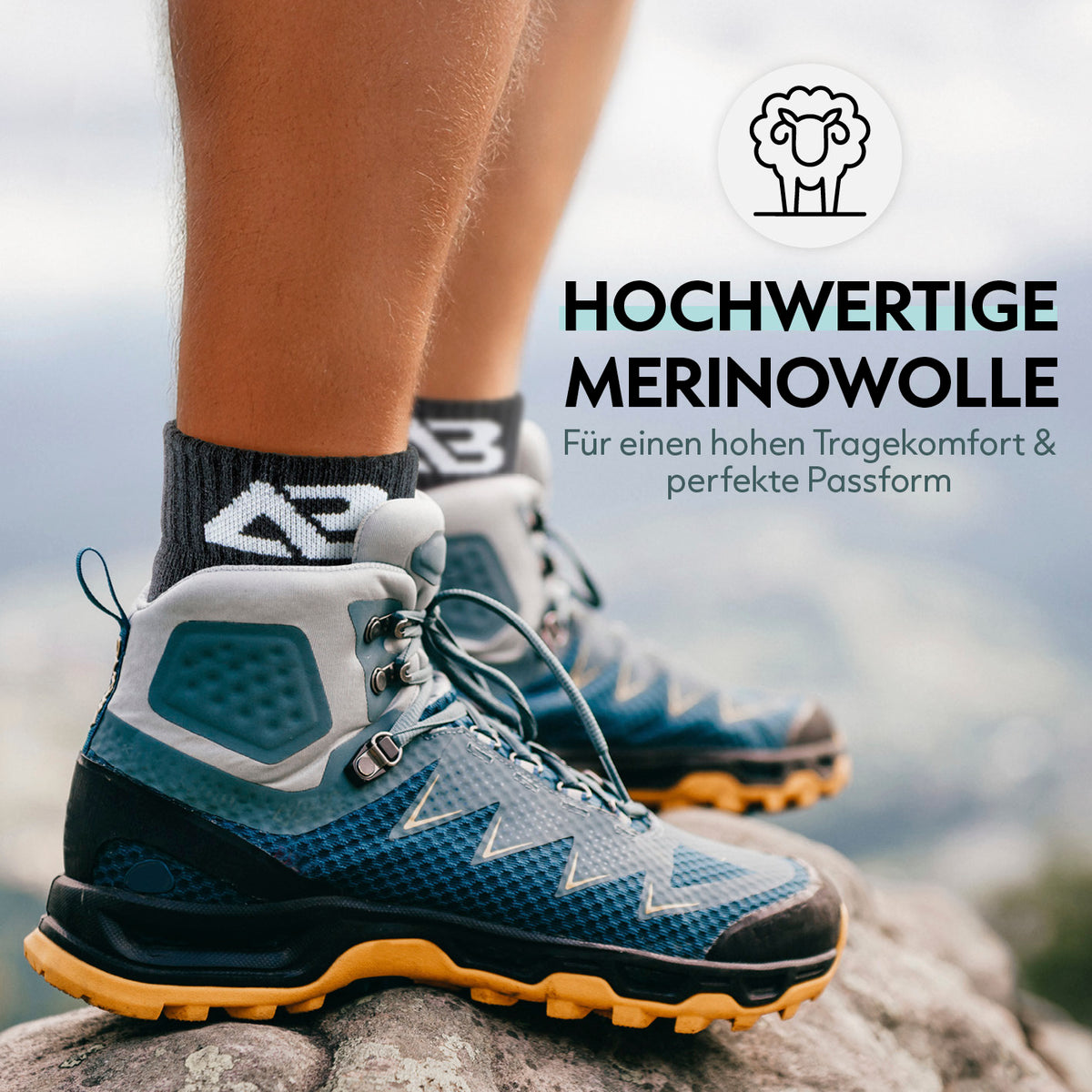 Wandersocken 3er-Set - Schwarz - L in Galerieposition 3, quadratisch, 1417x1417, mit Merinowolle für hohen Tragekomfort