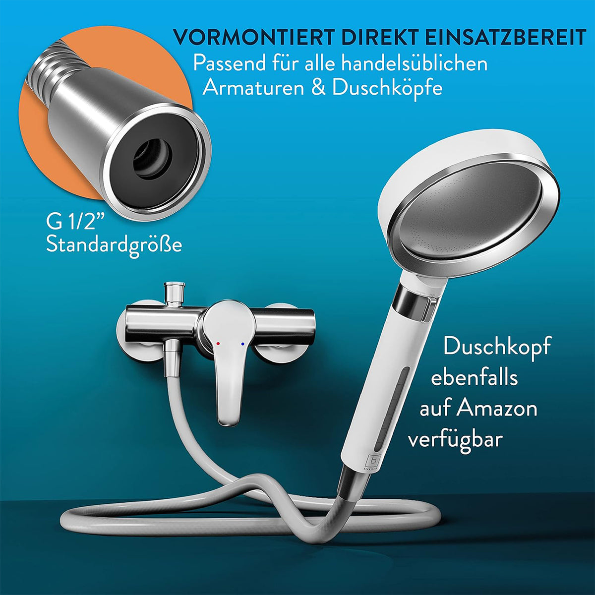 Brauseschlauch - 2 m mit Knickschutz, vormontierten Anschlüssen, MADE IN GERMANY, passend für handelsübliche Armaturen und Duschköpfe.