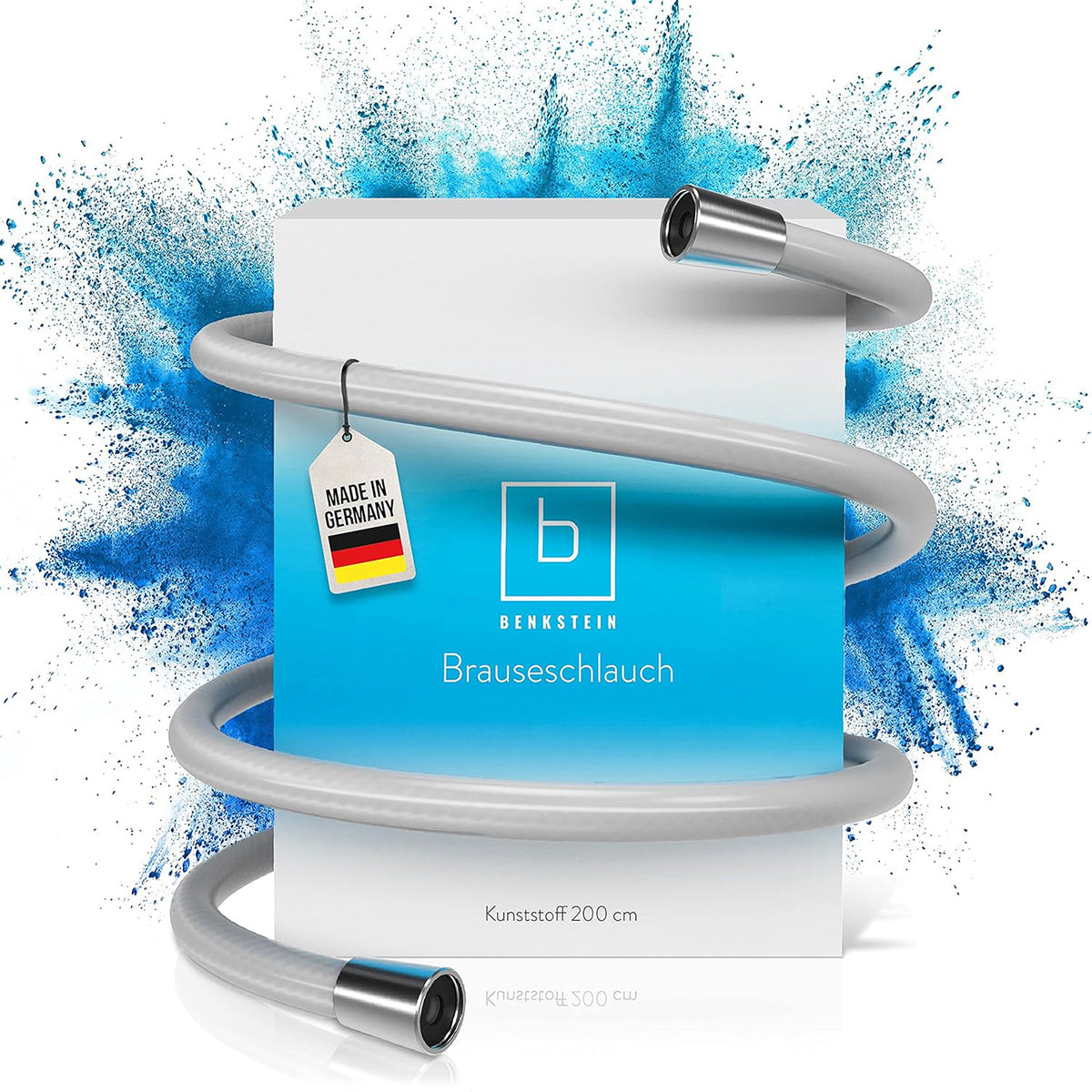 Brauseschlauch - 1,6 m mit Knickschutz, vormontierten Anschlüssen, Made in Germany, hochwertiger Duschschlauch für sofortigen Einsatz.
