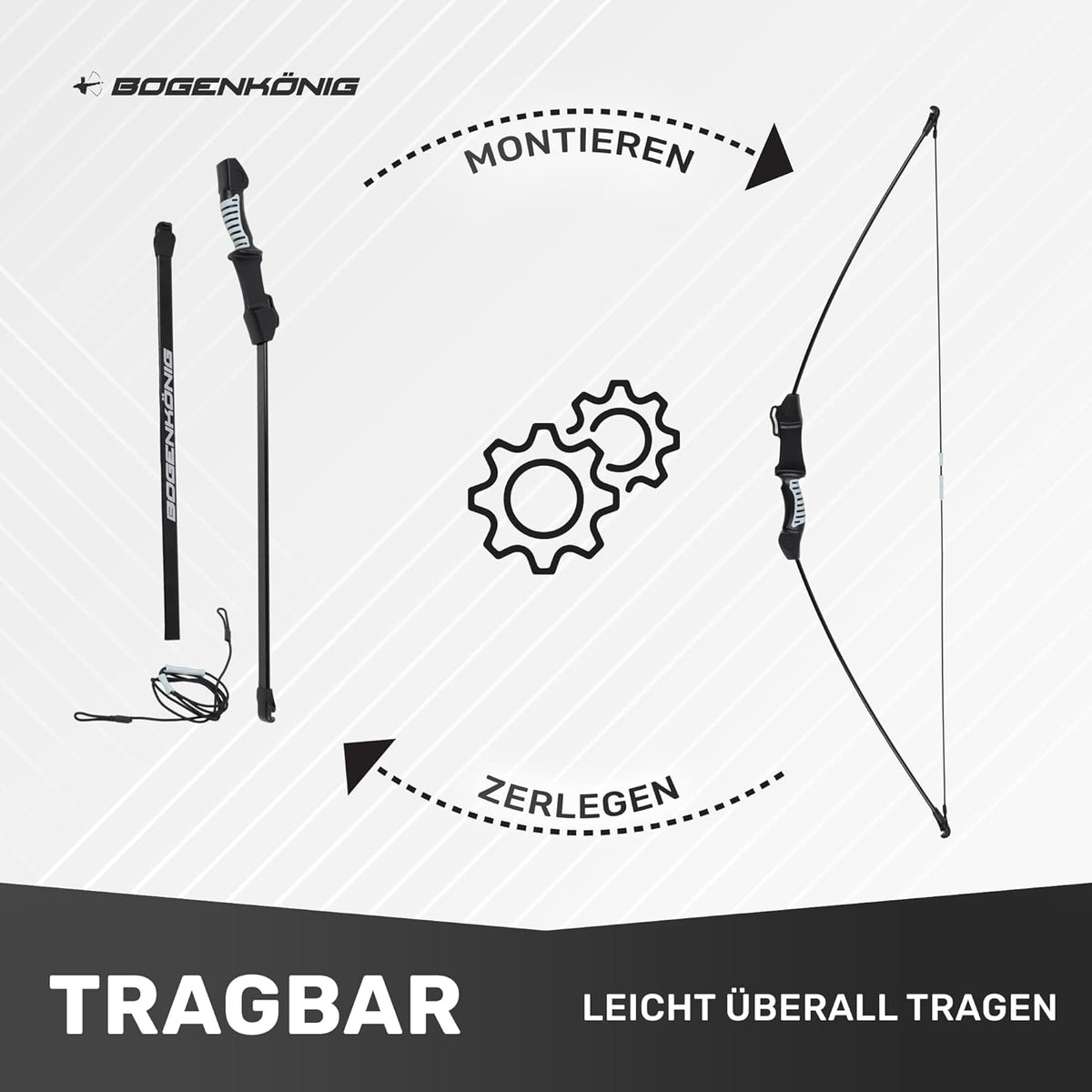 Sportbogen-Einsteigerset mit 6 Pfeilen - ideal für Kinder ab 7 J., zerlegbarer Bogen zum einfachen Transport und schneller Montage.