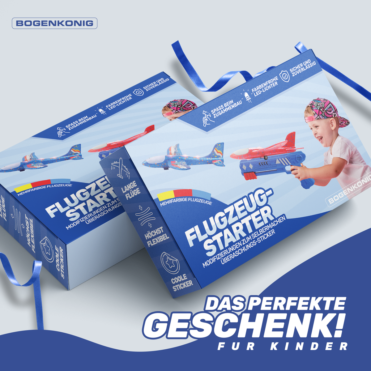 Flugzeug-Starter - 3er Set - Blau/Rot/Gelb in Geschenkverpackung für Kinder