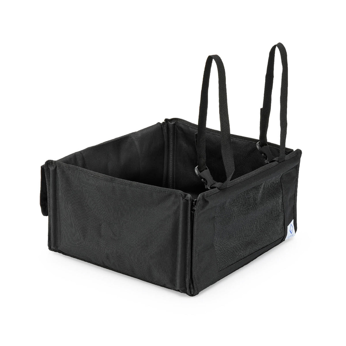 Hundeautositz – wasserfeste Hundebox – S in schwarzem Material mit stabilen Gurten für einfache Befestigung und Schutz im Auto.